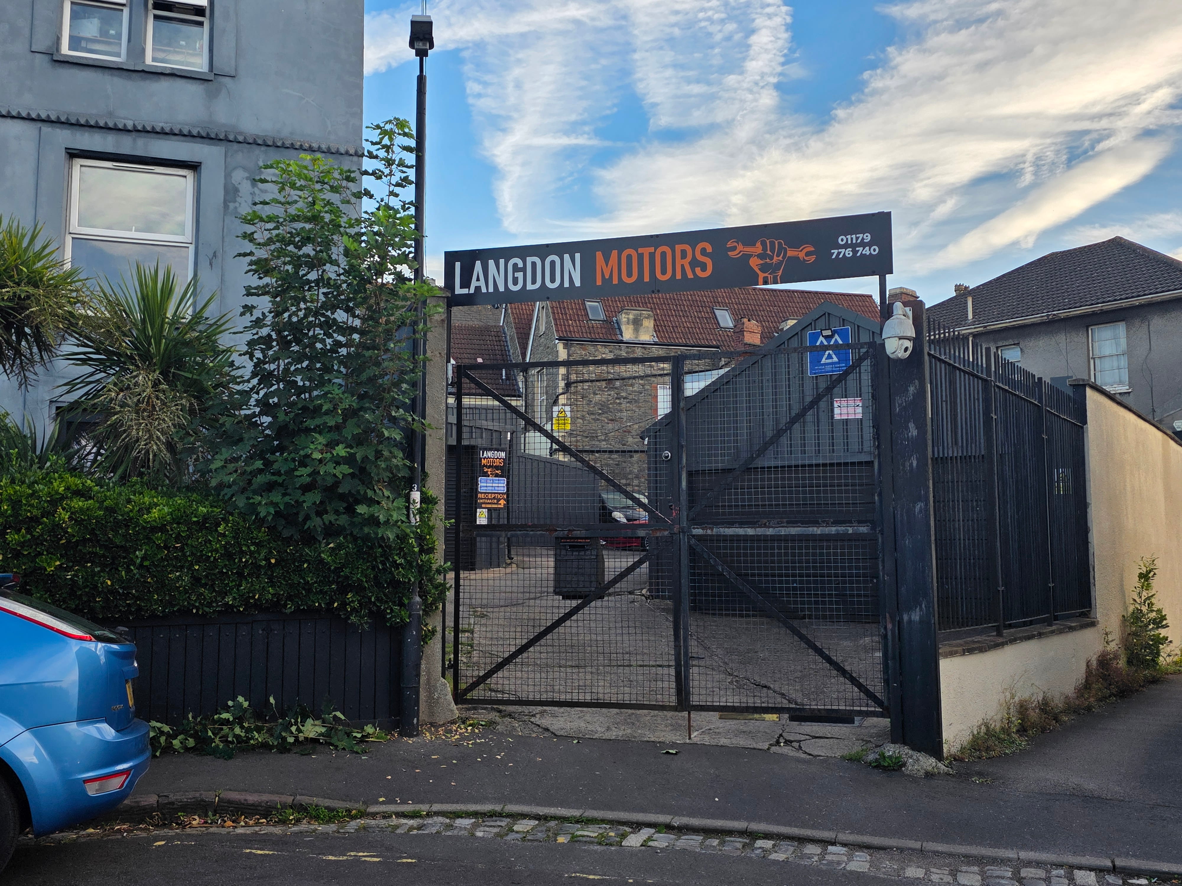 Langdon Motors entrance gate on School Road