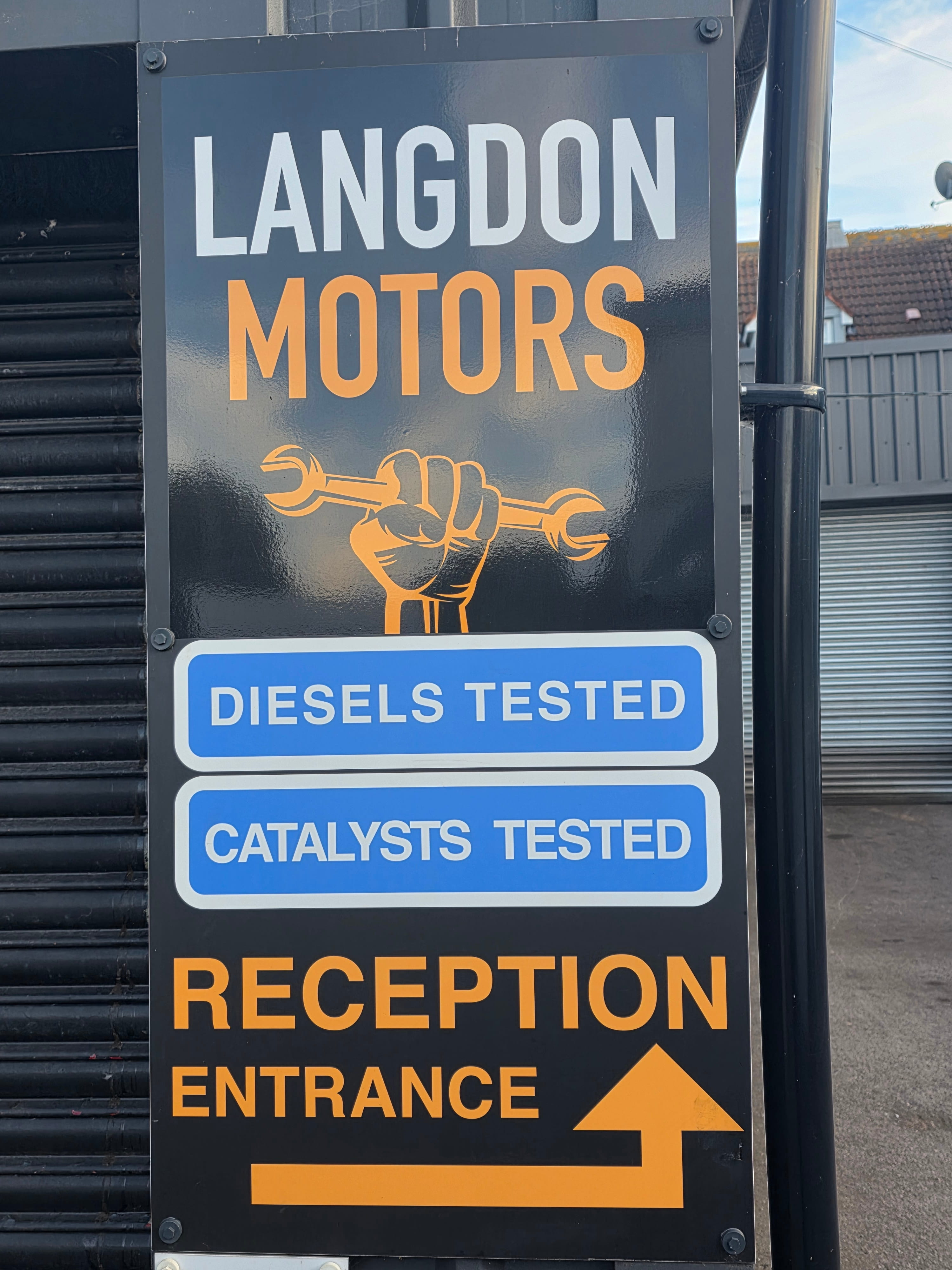 Langdon Motors reception and customer entrance sign